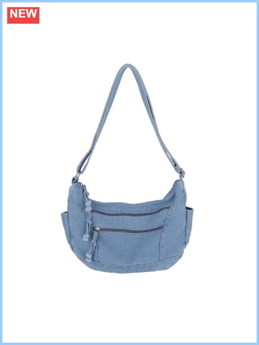 Denim Hobo Shoulder Bag Crossbody Multi-Pocket Adjustable Strap
